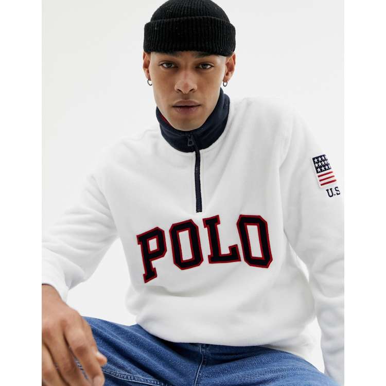 Polo Ralph Lauren half zip polar sweatshirt with logo applique in white