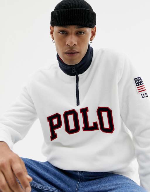 Polo Ralph Lauren half zip polar sweatshirt with logo applique in white