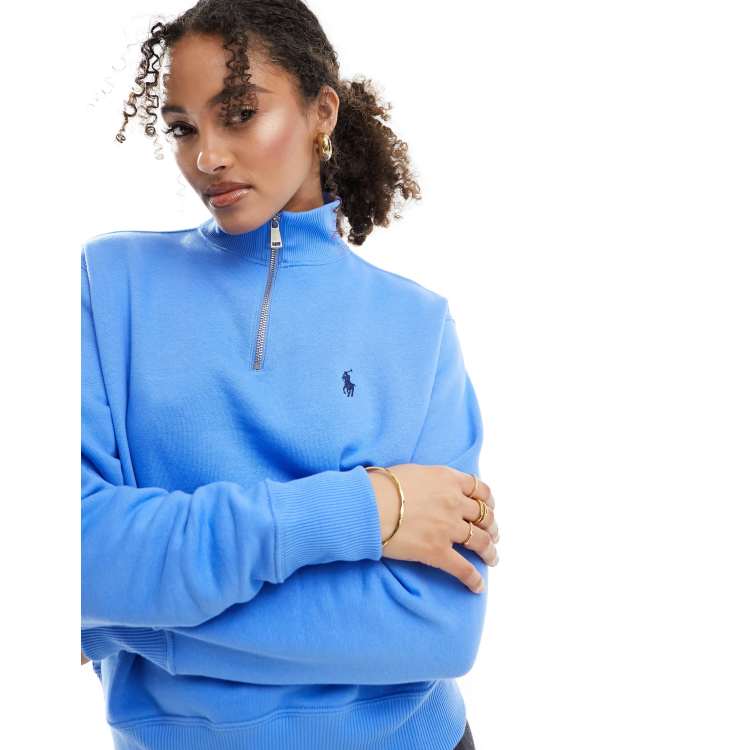 Polo Ralph Lauren half zip sweatshirt with pony logo in blue ASOS