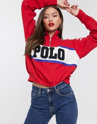 red polo half zip sweater