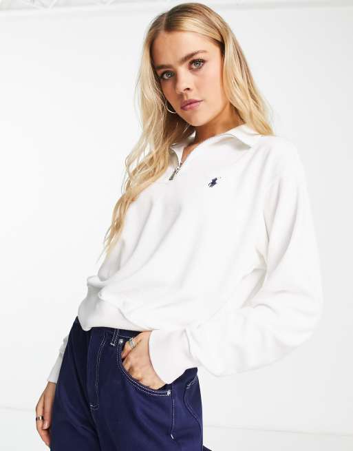 Polo Ralph Lauren half-zip terry toweling sweater in white | ASOS