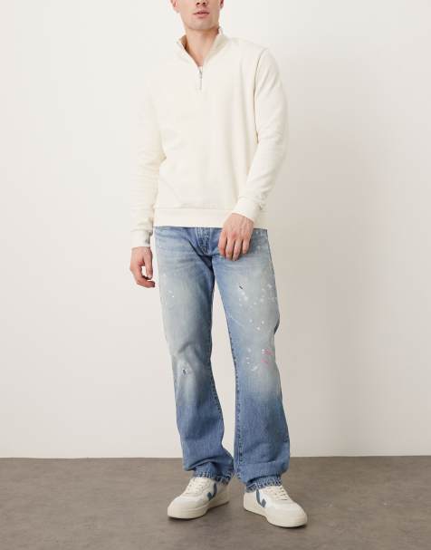 Polo Ralph Lauren Hampton paint distress straight fit jeans in mid wash