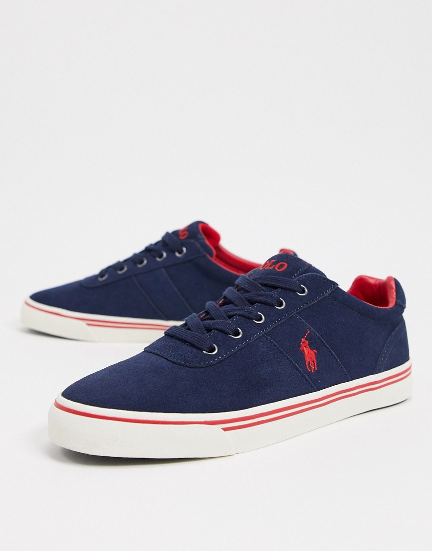 Polo Ralph Lauren - Hanford - Sneakers van suede in marineblauw met rood logo