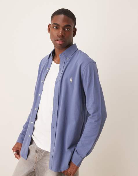 Polo Ralph Lauren – Hemd aus Pikee-Netzstoff in Mittelblau mit Markenlogo - view 1