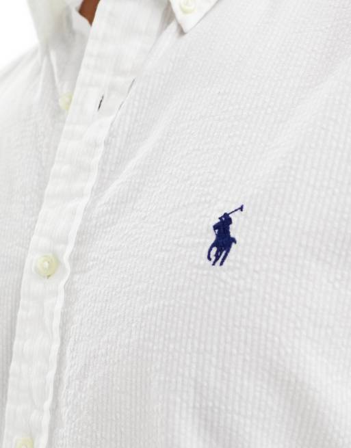 Polo Ralph Lauren – Hemd aus Seersucker in Weiß mit Markenlogo, 3 von 4