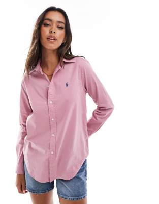 Polo Ralph Lauren - Hemdbluse aus Baumwoll-Twill in Rosa mit Logo