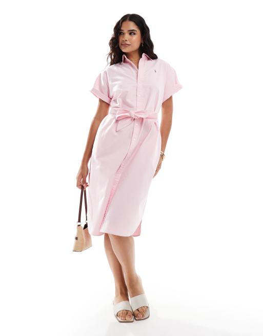 Polo Ralph Lauren – Hemdblusenkleid in Rosa mit Logo