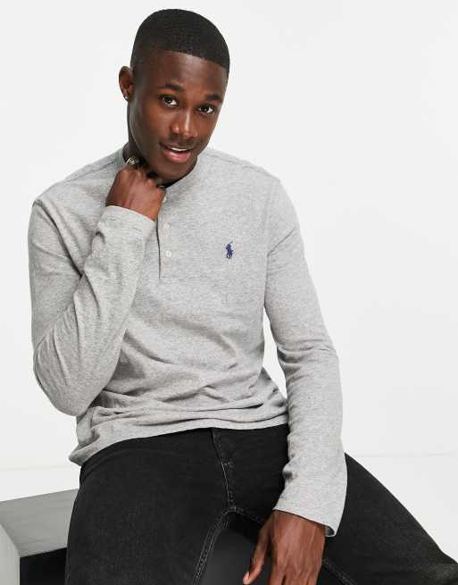Polo Ralph Lauren - Henley top met lange mouwen en logo in vintage gemêleerd donkergrijs
