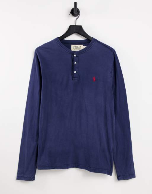 Polo Ralph Lauren - Henley top van slubstof met logo en lange mouwen in marineblauw