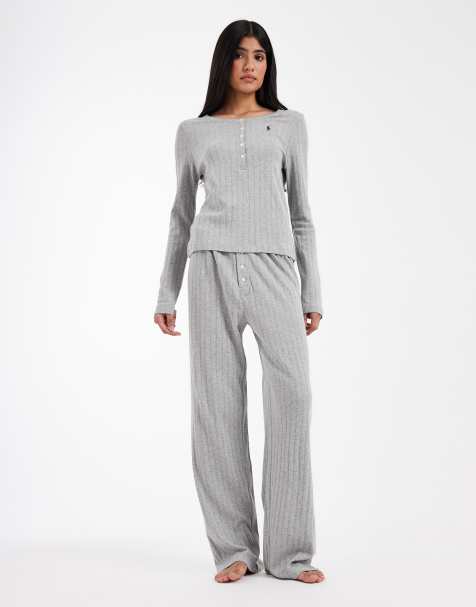Polo Ralph Lauren Henley wide leg sleep set in heather gey - view 1