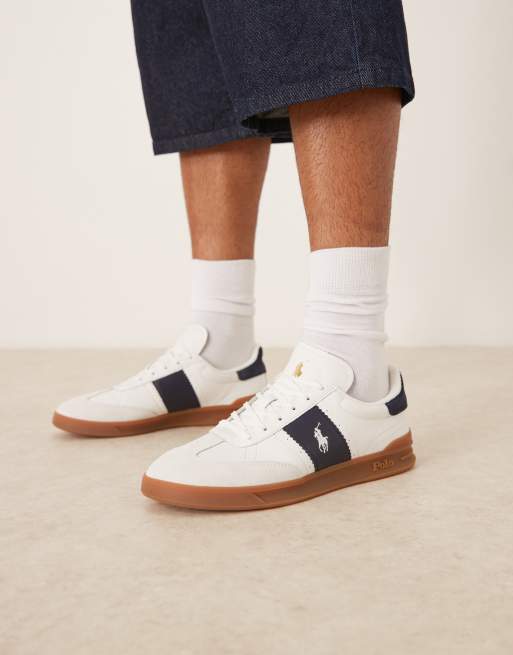 Polo Ralph Lauren Heritage Aera gumsole leather trainers in white and navy