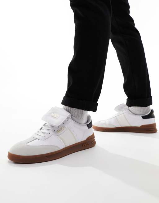 Polo Ralph Lauren Heritage Aera leather suede mix sneakers with gum sole in white black
