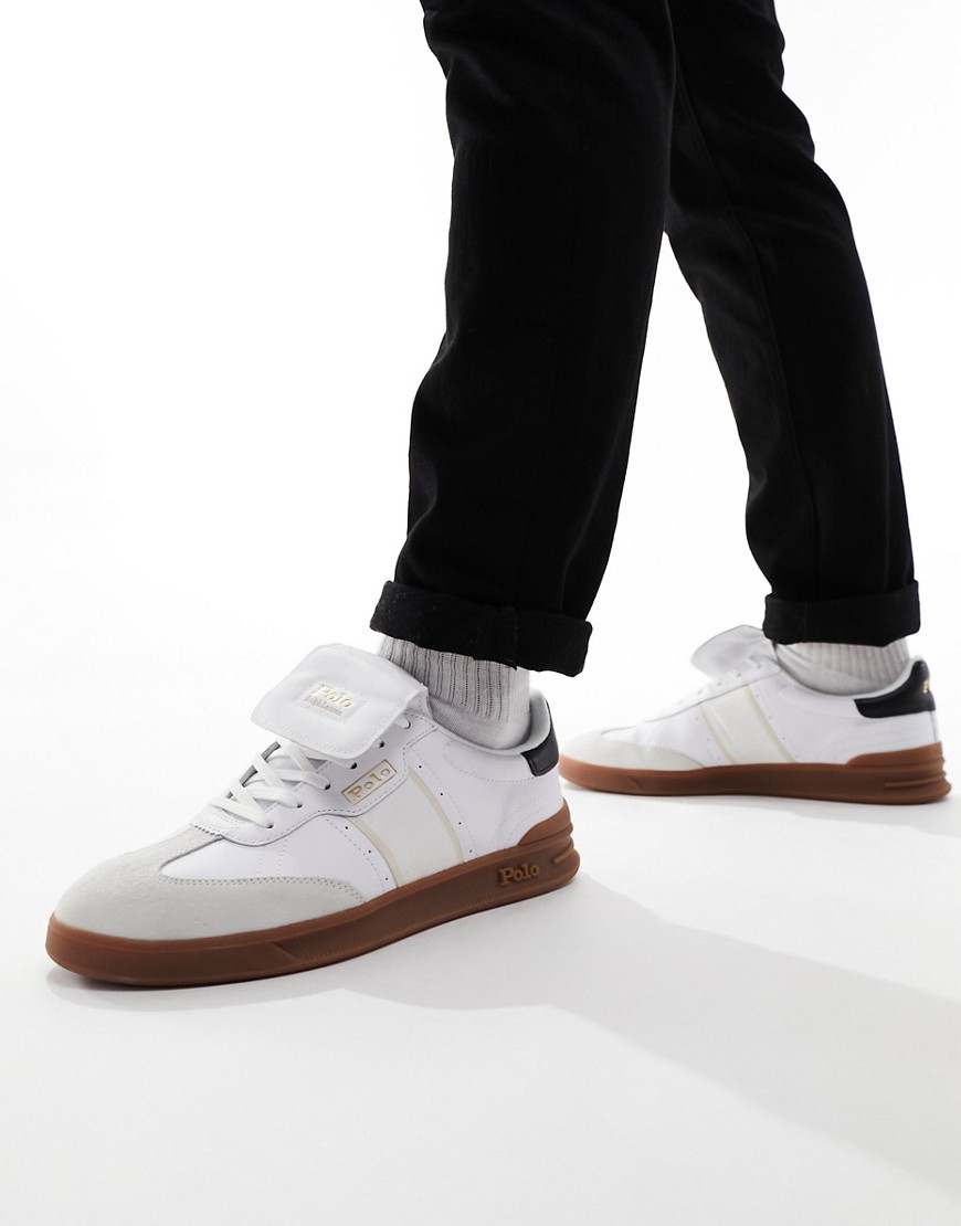 Polo Ralph Lauren Heritage Aera leather suede mix trainer with gum sole in white black