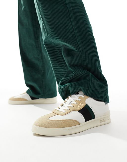 Polo Ralph Lauren - Heritage Aera - Leren sneakers in wit grijs groen