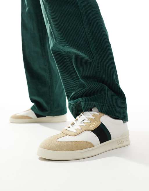 Polo Ralph Lauren - Heritage Aera - Leren sneakers in wit grijs groen