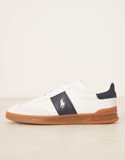 Polo Ralph Lauren - Heritage Aera - Leren sneakers met gomzool in wit en marineblauw