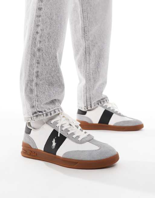 Polo Ralph Lauren Heritage Aera sneakers in white and gray with gum sole 