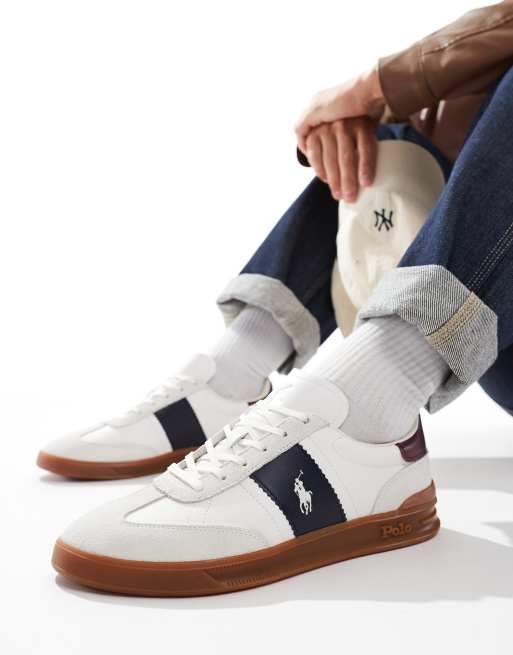 Polo Ralph Lauren - Heritage Aera - Sneakers met rubberen zool in wit en marineblauw