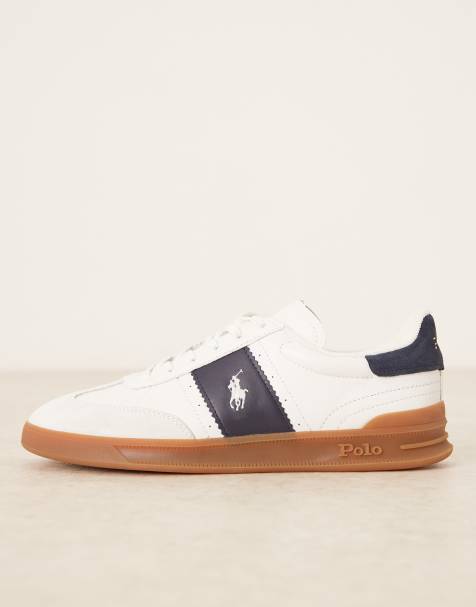 Polo Ralph Lauren – Heritage Aera – Vita och marinblå sneakers i läder med gummisula - view 1
