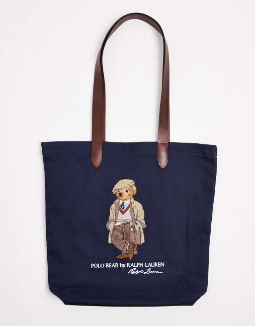 Polo Ralph Lauren heritage bear canvas/leather medium tote bag in