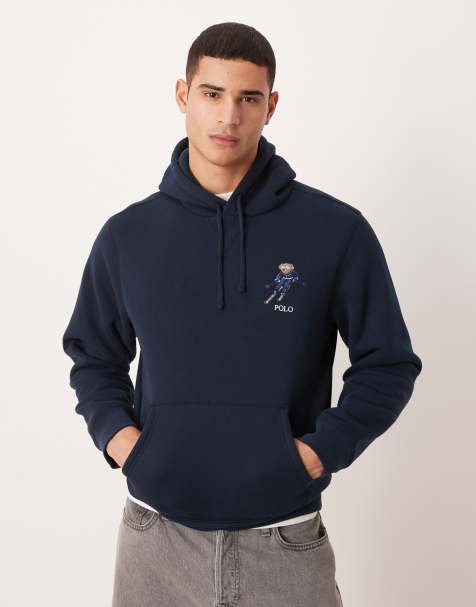 Polo Ralph Lauren heritage bear logo borg hoodie in navy