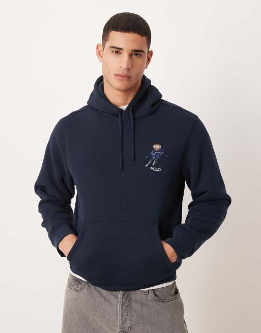Polo Ralph Lauren heritage bear logo borg hoodie in navy