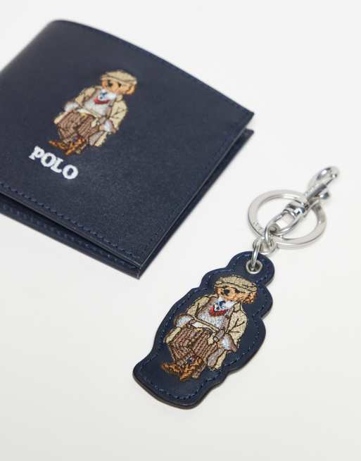 Polo Ralph Lauren heritage bear logo leather bifold wallet and keyfob gift set in black