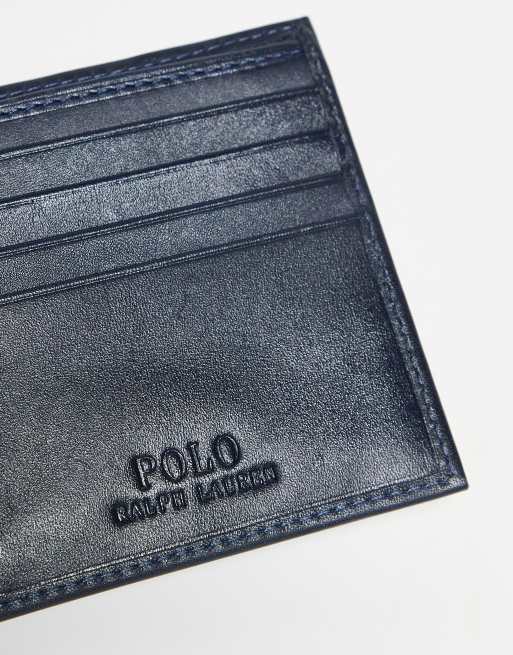 Polo Ralph Lauren heritage bear logo leather bifold wallet and keyfob gift set in black