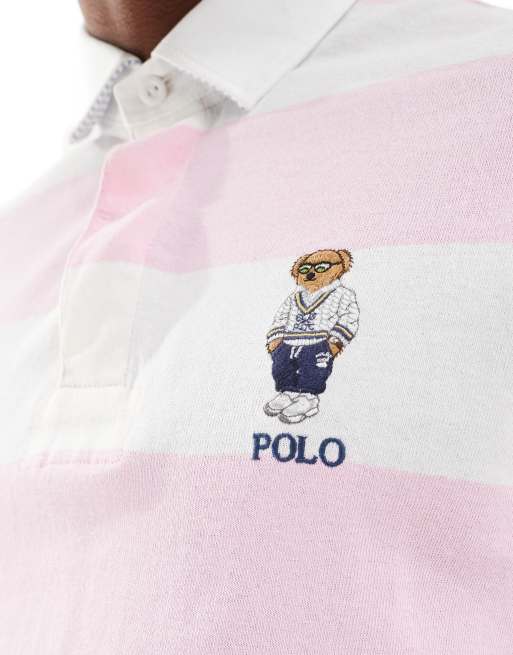 Polo Ralph Lauren heritage bear logo stripe rugby polo in pink