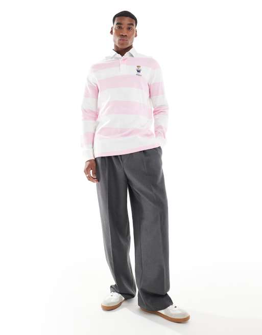 Polo Ralph Lauren heritage bear logo stripe rugby polo in pink