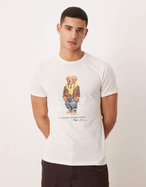 Polo Ralph Lauren heritage bear print custom fit t-shirt in off white