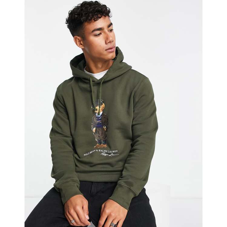 Polo Ralph Lauren heritage bear print fleece hoodie in dark green