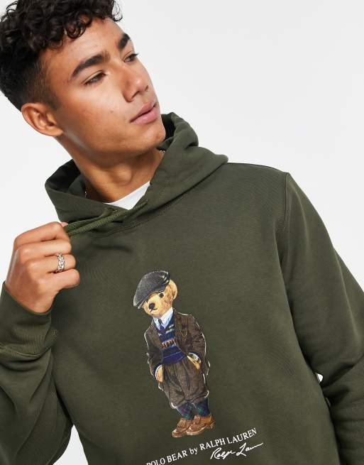 Polo Ralph Lauren heritage bear print fleece hoodie in dark green | ASOS