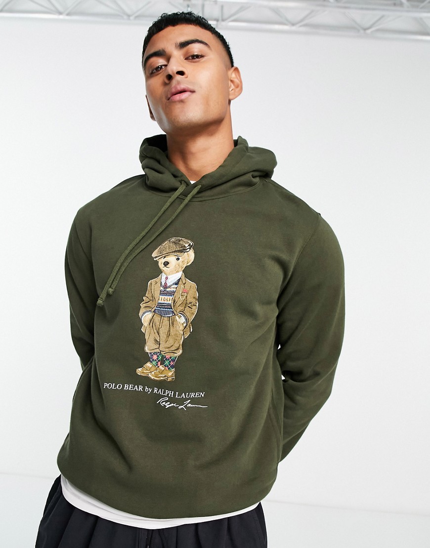 Polo Ralph Lauren heritage bear print fleece hoodie in dark green