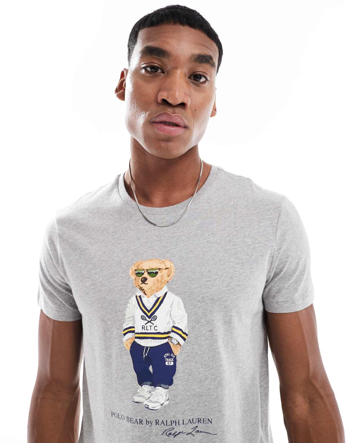 Polo Ralph Lauren heritage bear print t-shirt custom fit in grey marl