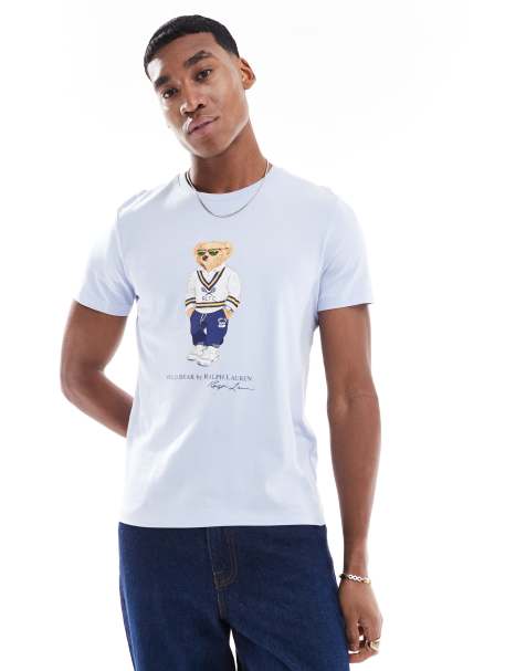 Polo Ralph Lauren heritage bear print t-shirt custom fit in light blue - view 1