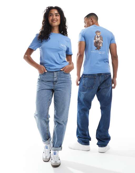 Polo Ralph Lauren heritage cap bear back print t-shirt in mid blue, 2 of 4