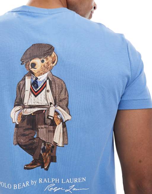 Polo Ralph Lauren heritage cap bear back print t-shirt in mid blue, 3 of 4