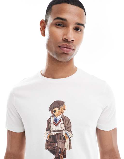 Polo Ralph Lauren heritage cap bear print t-shirt in white