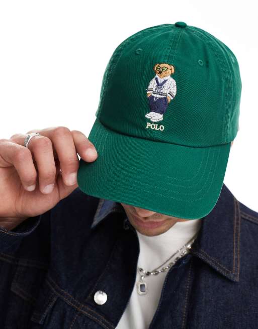 Polo Ralph Lauren – Heritage – Ciemnozielona baseballowa czapka z daszkiem z diagonalu z logo z misiem