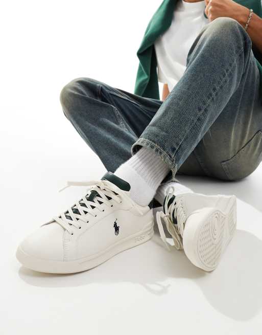 Polo Ralph Lauren - Heritage Court - Baskets en cuir avec logo - Blanc/bleu marine/vert