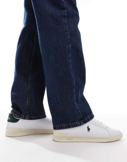 Polo Ralph Lauren – Heritage Court – Białe buty sportowe z zielonym logo i czarnym zapiętkiem
