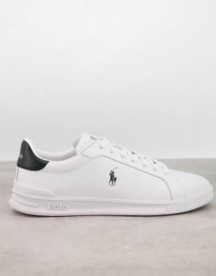 Polo Ralph Lauren heritage court leather sneaker in white with black logo |  ASOS