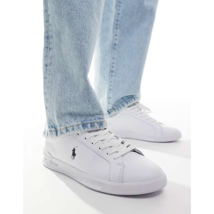 Polo Ralph Lauren heritage court leather sneakers with pony logo in white |  ASOS