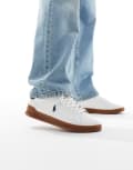 [Polo Ralph Lauren] Polo Ralph Lauren Heritage Court leather suede mix sneakers with gum sole in white 40 Deckwash White