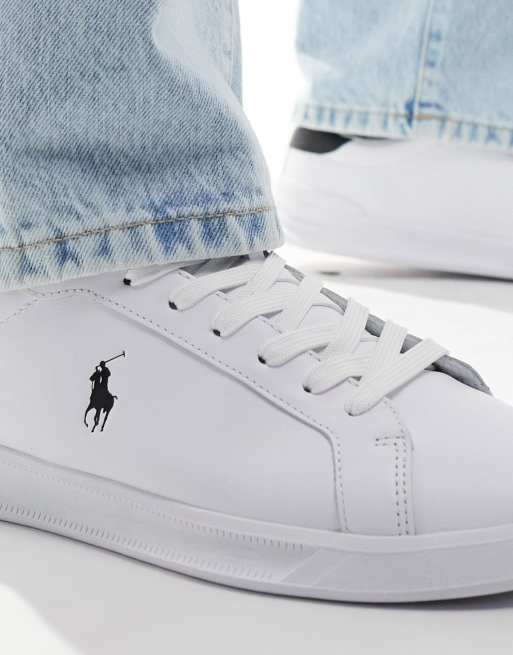 Polo Ralph Lauren heritage court leather trainer with pony logo in white |  ASOS