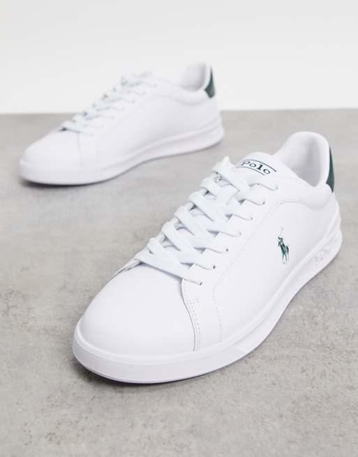 Polo Ralph Lauren heritage court perforated leather in white with Green ...