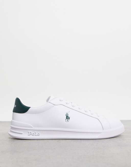 Polo Ralph Lauren heritage court perforated leather sneakers in white with Green logo