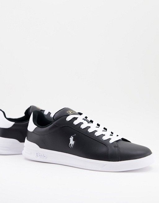 Polo Ralph Lauren heritage court perforated leather trainer in black with white logo