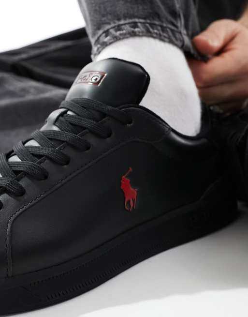 Polo Ralph Lauren – Heritage Court – Sneaker in Schwarz mit rotem